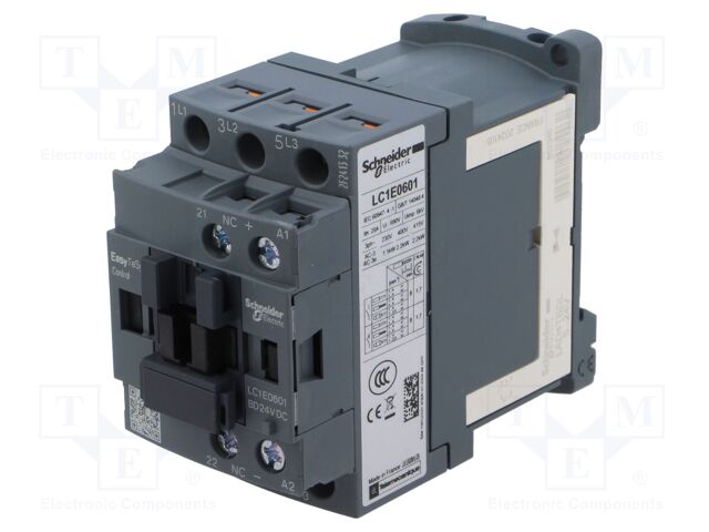 Contactor: 3-pole; NO x3; Auxiliary contacts: NC; 24VDC; 6A; W: 45mm