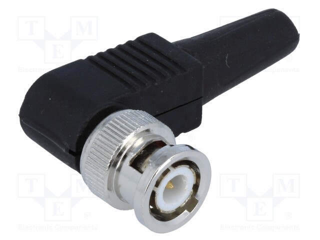 Plug; BNC; male; with strain relief; angled 90°; 50Ω; for cable