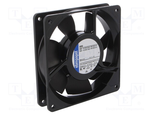 Fan: AC; axial; 230VAC; 119x119x25mm; 117m3/h; 37dBA; ball bearing