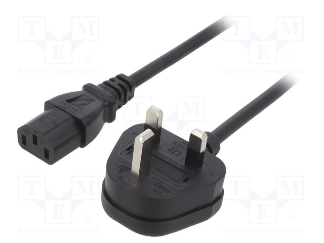 Cable; BS 1363 (G) plug,IEC C13 female; PVC; 1m; black; 3x0,75mm2