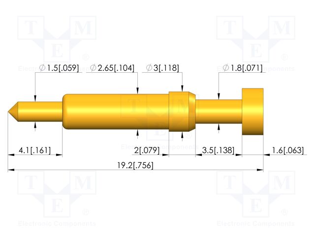 Test needle; Spring compression: 2.8mm; 3.5mm; 5A; brass; Ø: 3.5mm