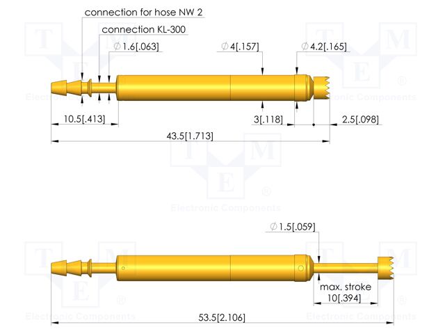 Test needle; Spring compression: 6mm; 10mm; 10A; steel; Ø: 3.5mm
