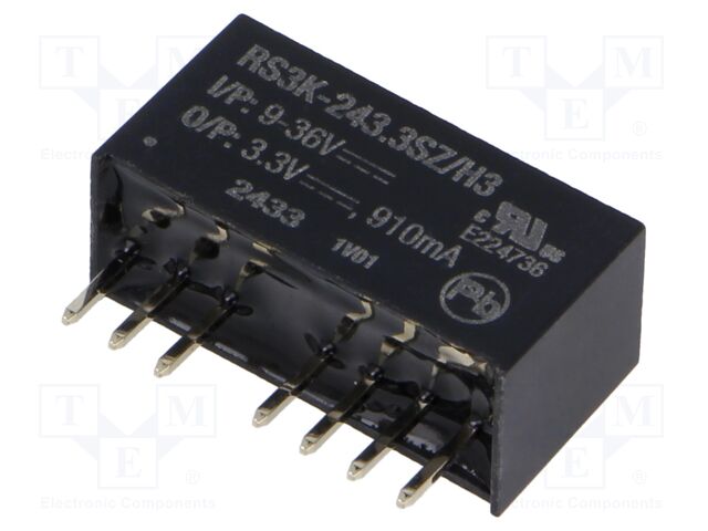 Converter: DC/DC; 3W; Uin: 9÷36V; Uout: 3.3VDC; Iout: 910mA; SIP8