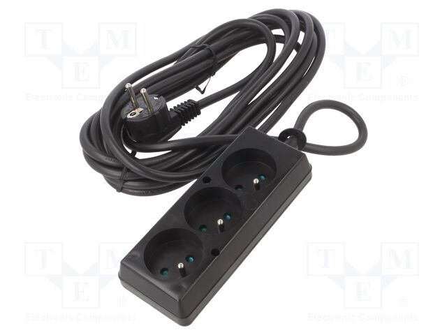 Extension lead; 3x1.5mm2; Sockets: 3; PVC; black; 5m; 16A