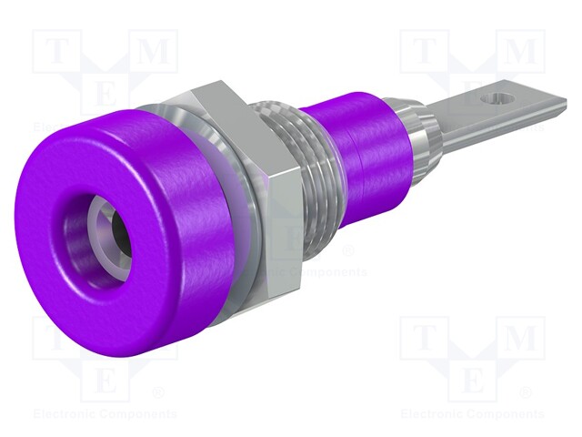 Socket; 2mm banana; 10A; 23mm; violet; soldered,on panel; 60VDC