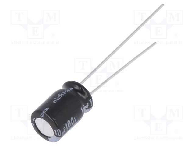 Capacitor: electrolytic; THT; 10uF; 100VDC; Ø6.3x9mm; Pitch: 2.5mm