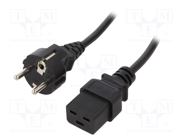 Cable; CEE 7/7 (E/F) plug,IEC C19 female; 1m; black; 16A; 250V