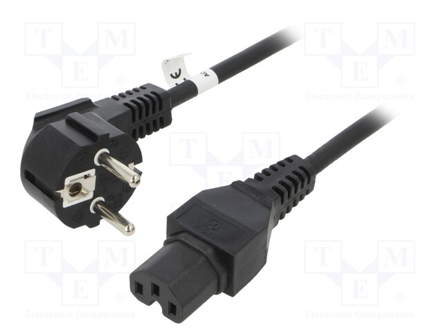 Cable; CEE 7/7 (E/F) plug angled,IEC C15 female; PVC; 2m; black
