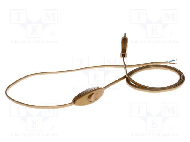 Cable; 2x0.75mm2; CEE 7/16 (C) plug,wires; PVC; 1.5m; golden; 16A