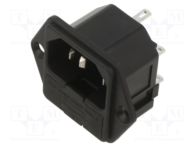 Connector: AC supply; socket; male; 10A; 250VAC; C14 (E),1x fuse