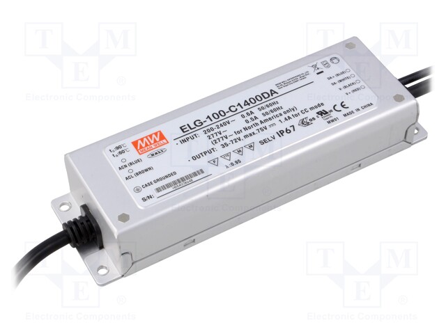 Power supply: switched-mode; Communication: DALI; LED; 100W; 1.4A