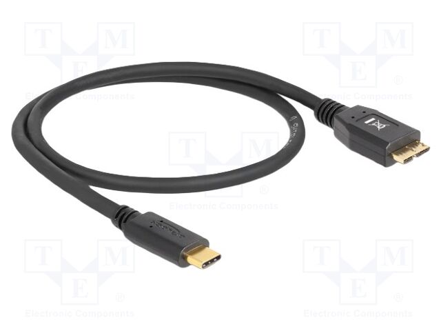 Cable; USB B micro plug,USB C plug; 0.5m; black; 22AWG,30AWG