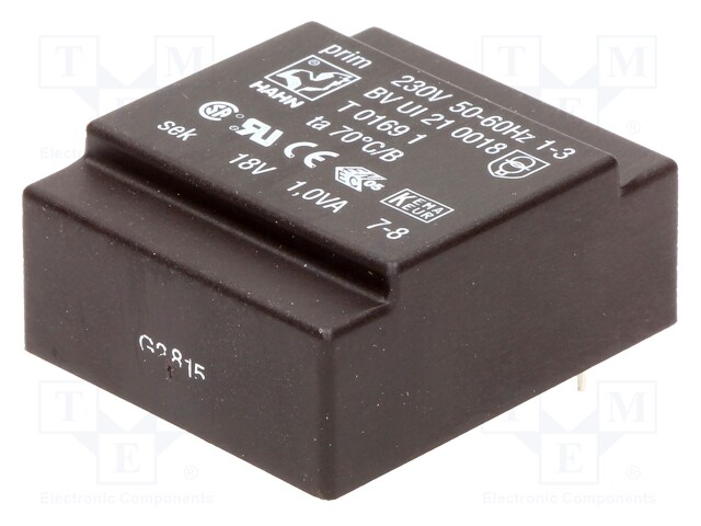Transformer: encapsulated; 1VA; 230VAC; 18V; 56mA; Mounting: PCB