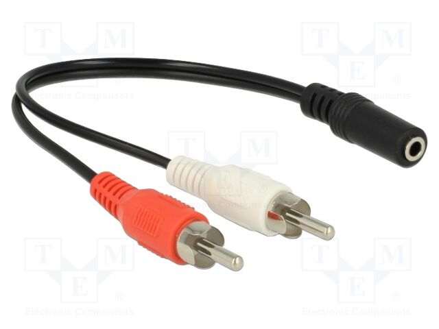 Cable; Jack 3.5mm 3pin socket,RCA plug x2; 0.2m; black