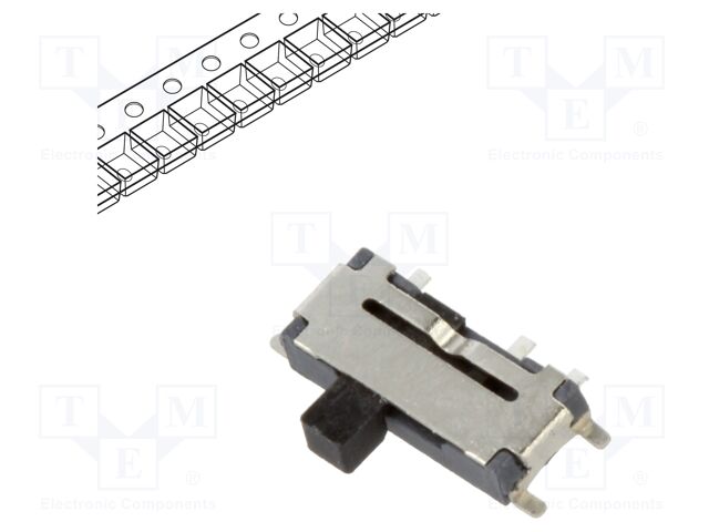 Switch: slide; Pos: 2; SPDT; 0.05A/12VDC; ON-ON; SMT; -20÷70°C; reel