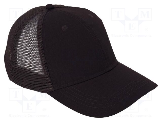Baseball cap; adjustable,with net; black; cotton,polyester