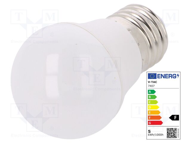 LED lamp; warm white; E27; 220/240VAC; 470lm; 5.5W; 180°; 2700K