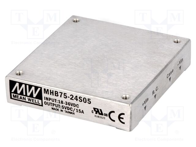 Converter: DC/DC; 75W; Uin: 18÷36VDC; Uout: 5VDC; Iout: 15A; THT