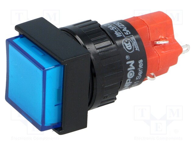 Switch: push-button; Pos: 2; SPDT; 3A/250VAC; 2A/24VDC; blue; blue
