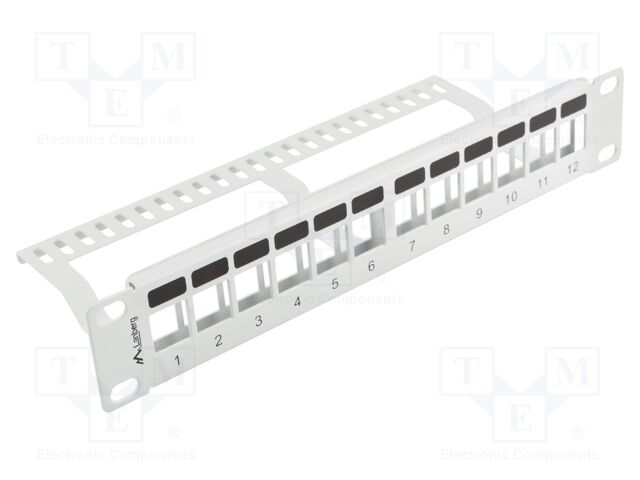 Patch panel; white; Number of ports: 12; rack 10"; RACK; Height: 1U