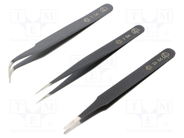 Kit: tweezers; universal; ESD; 3pcs.