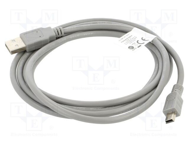 Cable; USB 2.0; USB A plug,USB B mini plug; gold-plated; 1.8m