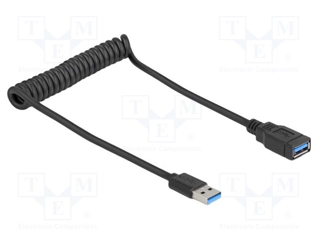 Cable; coiled; USB A socket,USB A plug; black; 24AWG,28AWG; TPU