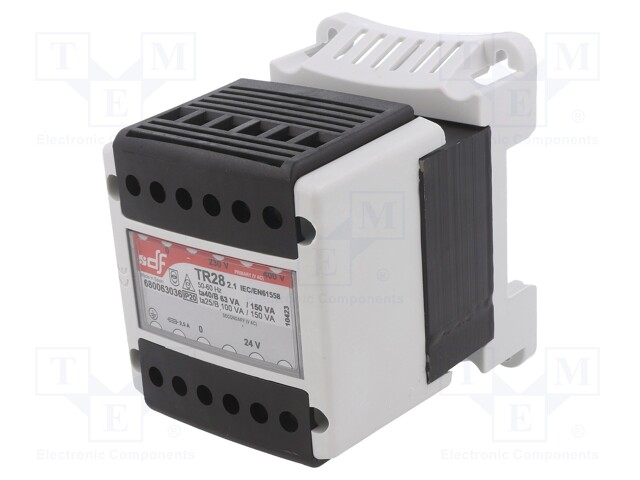 Transformer: mains; 63VA; 230VAC,400VAC; 24V; DIN; IP20
