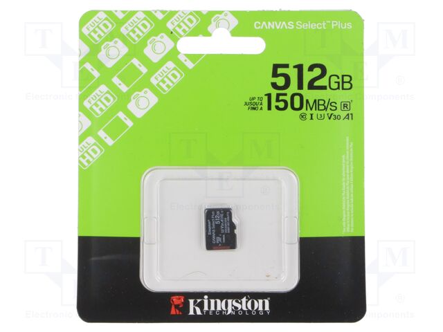Memory card; microSD; R: 150MB/s; Class 10 UHS I U3; 512GB