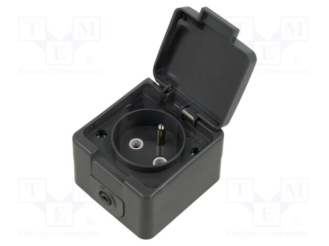 Connector: AC supply; socket; 2P+PE; 250VAC; 16A; dark grey; PIN: 3