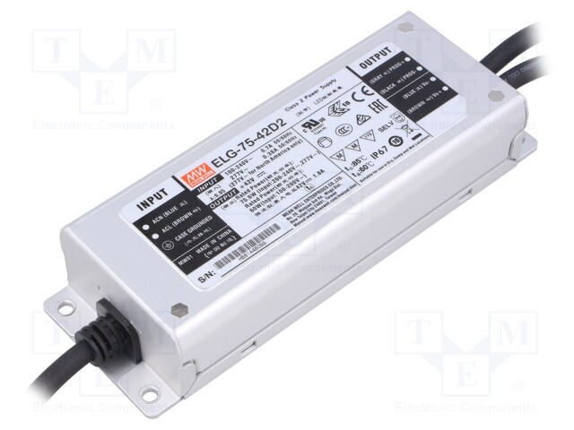 Power supply: switched-mode; LED; 75.6W; 42VDC; 1.8A; 100÷305VAC
