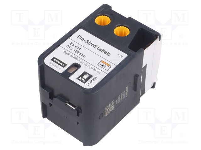 Label; Width: 51mm; Colour: white with orange heading; L: 102mm