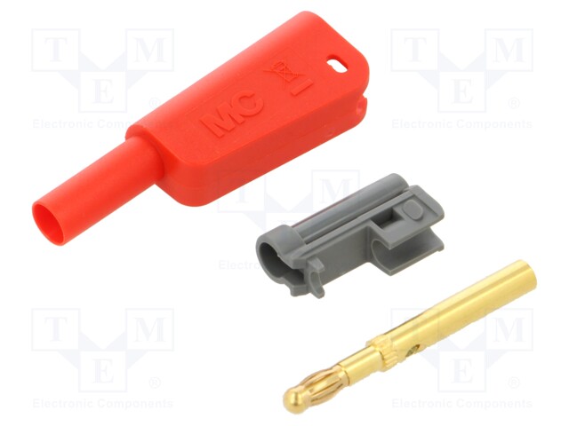 4mm banana; 32A; 1kV; red; insulated,with 4mm axial socket