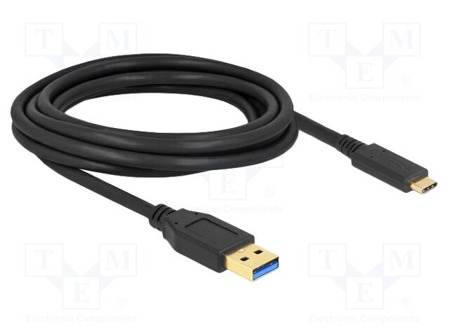 Cable; USB A plug,USB C plug; 3m; black; 22AWG,30AWG; 10Gbps