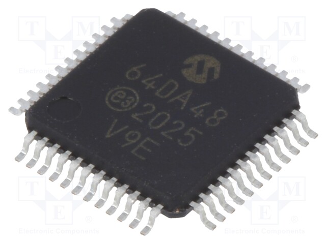 AVR microcontroller; EEPROM: 512B; SRAM: 8kB; Flash: 64kB; TQFP48
