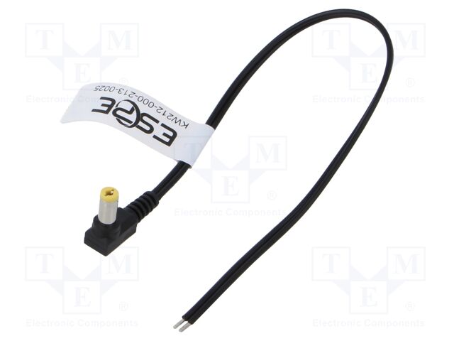 Cable; 2x0.52mm2; DC 5,5/2,1 plug; angled; black; 0.25m; -25÷70°C