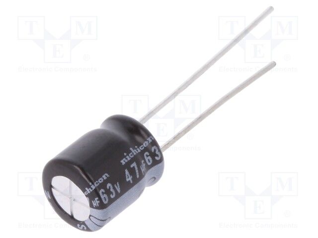 Capacitor: electrolytic; THT; 47uF; 63VDC; Ø8x9mm; Pitch: 3.5mm
