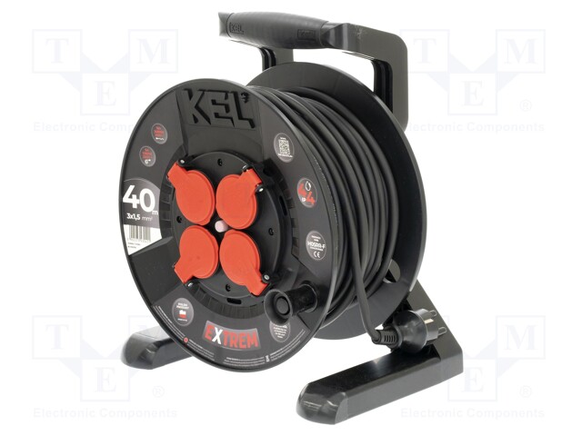 Extension lead; reel,with non-rotating sockets; Sockets: 4; 40m