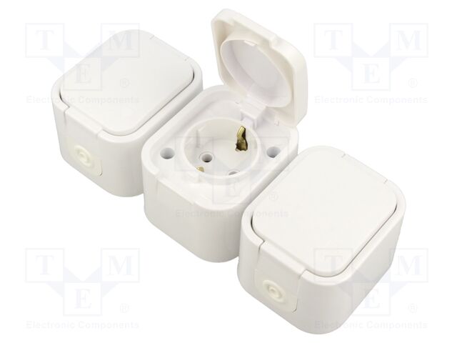 Connector: AC supply; socket; 2P+PE; 250VAC; 16A; white; wall mount