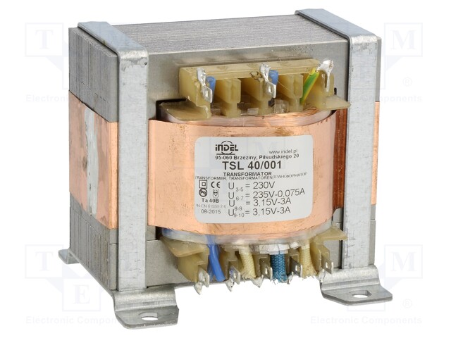 Transformer: mains; 230VAC; 235V; 3.15V; 3.15V; 0.075A; 3A; 3A