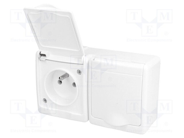 Connector: AC supply; socket; Layout: 2P+PE; white; 250VAC; 16A