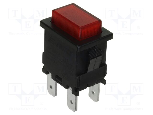 Switch: push-button; Pos: 2; SPST-NO; 15A/250VAC; 10A/125VDC; red