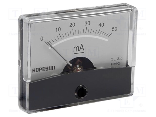 Ammeter; analogue; on panel; I AC: 0A÷50mA; Class: 2,5; 60x47mm
