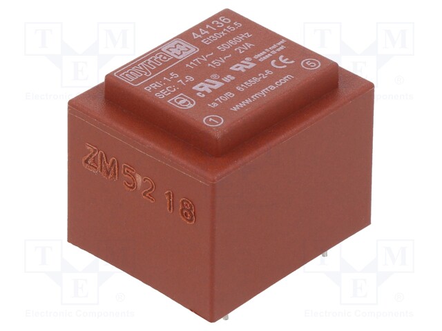 Transformer: encapsulated; 2VA; 117VAC; 15V; 133mA; Mounting: PCB