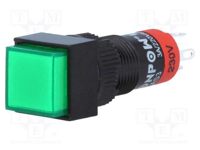 Switch: push-button; Pos: 2; SPDT; 0.5A/250VAC; 1A/24VDC; green