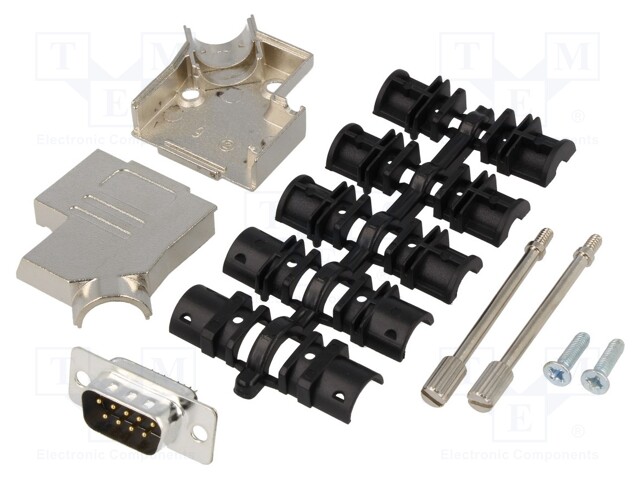 D-Sub; PIN: 9; plug; male; soldering; for cable; black