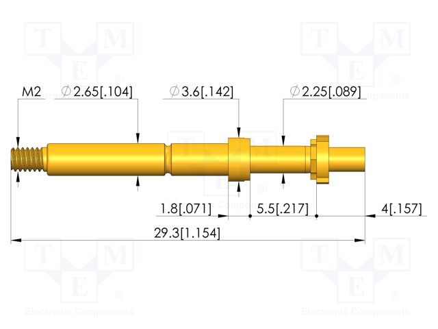 Test needle; Spring compression: 4mm; 5mm; 8A; CuBe; gold-plated