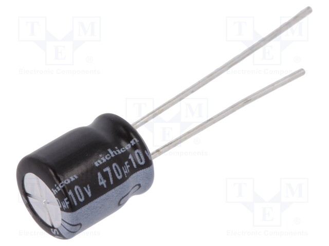Capacitor: electrolytic; THT; 470uF; 10VDC; Ø8x9mm; Pitch: 3.5mm