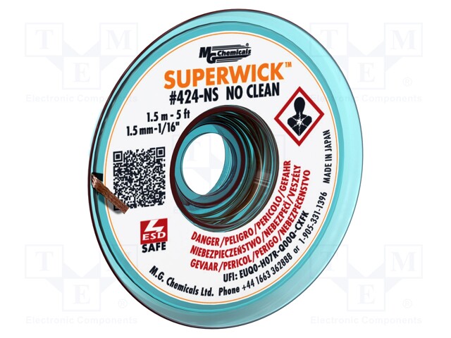 Tape: desoldering; halide-free,rosin,No Clean,ROL0; W: 2mm; ESD