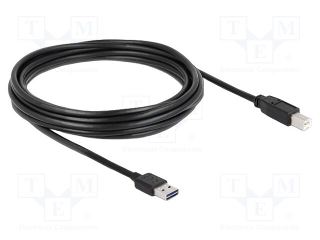 Cable; USB 2.0; USB A plug double sided,USB B plug; 5m; black